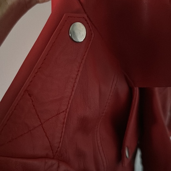 Red Lamb Leather Biker Jacket from Sandro - Brand New - Picture 10 of 10